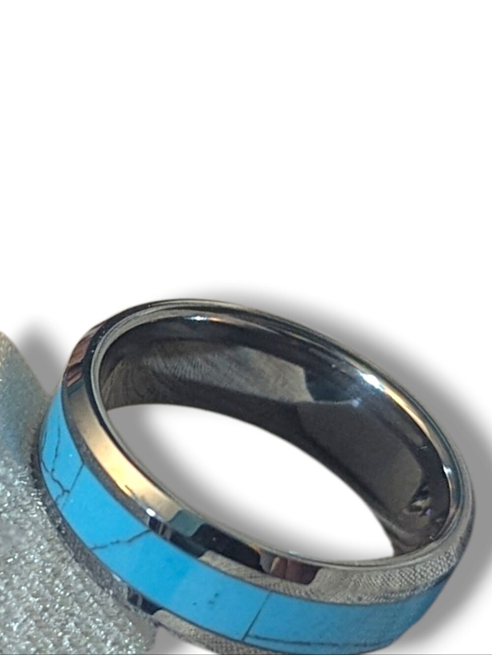 Natural Tungsten Carbide & Turquoise Men's Heavyweight Wedding Ring 11.5 (16g) - Picture 4 of 7